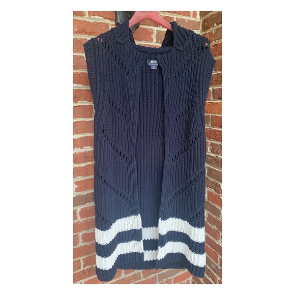 NWOT Anthropologie Maeve Longline Sweater Vest Cardigan in Navy & White XS/S - Picture 1 of 8